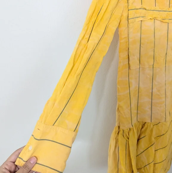 3.1 Phillip Lim Striped Tunic Dress Shirt Pleated Tiered Long Sleeve Yellow 4 - Picture 11 of 15